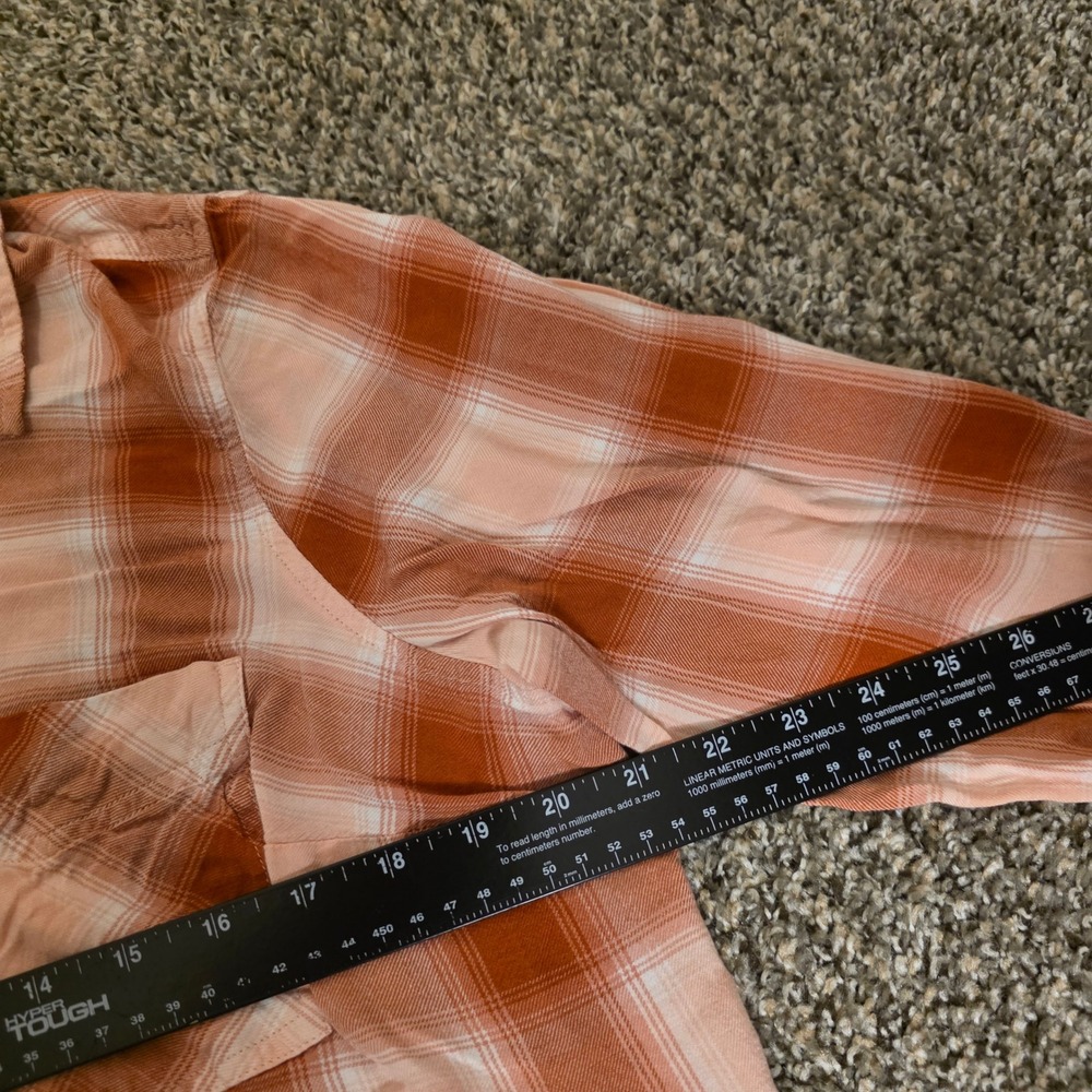 Terra & Sky Womens 1X Orange Pink Plaid Viscose Button Down Shirt Plus Size - Picture 3 of 6